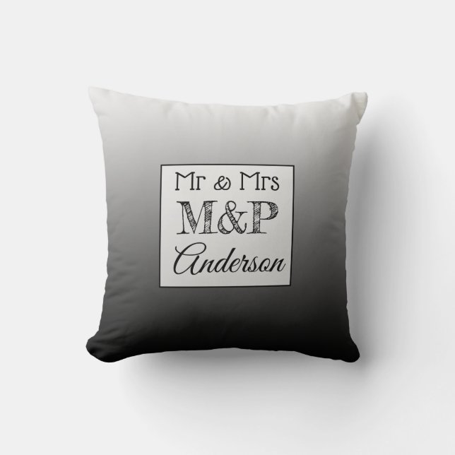 Coussin Mariage noir dégradé personnalisé (Recto)