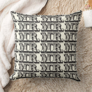 Coussin Mariage Noir et Ivoire Mr Typographie Pattern
