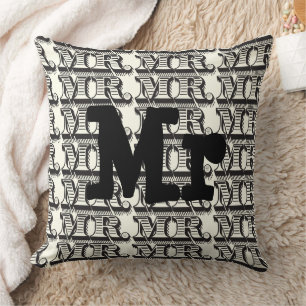 Coussin Mariage Noir et Ivoire Typographie Motif Monsieur