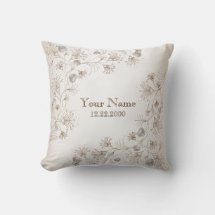Coussin Mariage Partie Brun Floral Coeur Beige Élégant