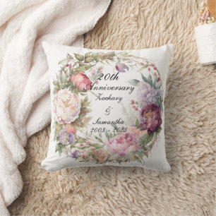 Coussin Mariage personnalisé Anniversaire Peony Wreath