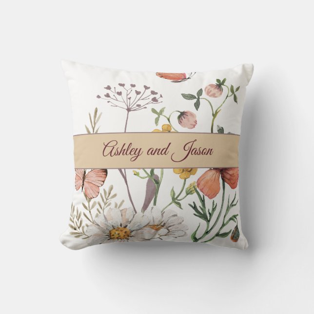 Coussin Mariage personnalisé avec les noms de couple Boho  (Recto)