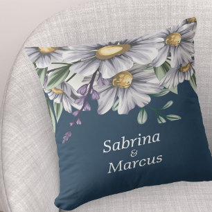 Coussin Mariage personnalisé bleu marine Floral