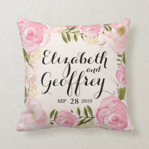 Coussin Mariage personnalisé floral rose vintage moderne