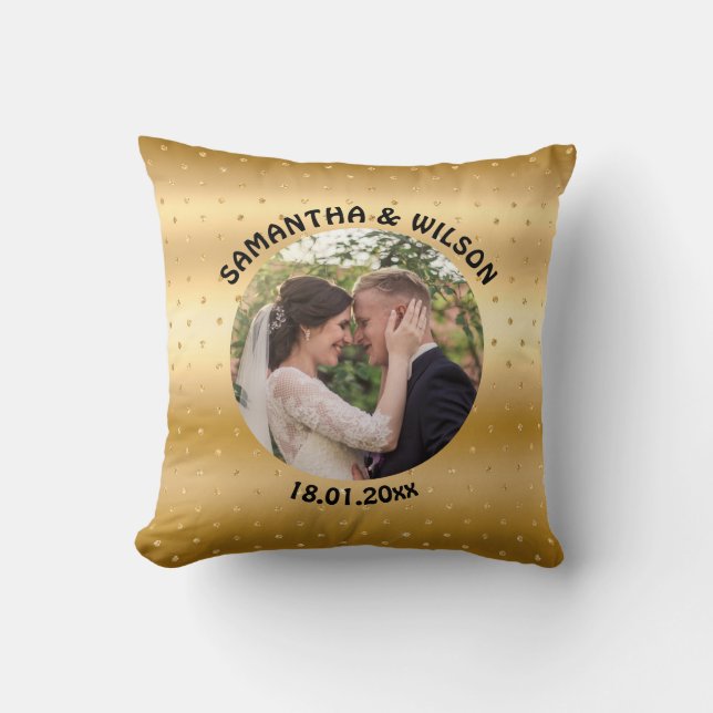 Coussin Mariage Personnalisé | Fond Doré Pailleté (Recto)