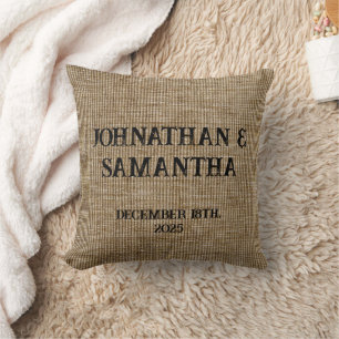 Coussin Mariage personnalisé rustique burlap motif nature