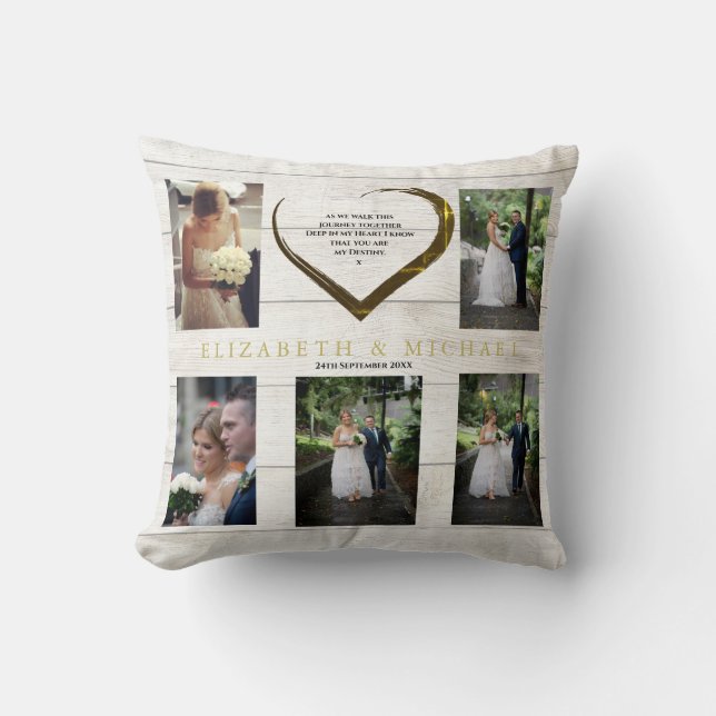 Coussin Mariage Photo Collage Rustique Simple Coeur Citati (Recto)