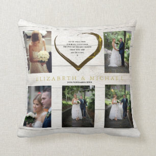 Coussin Mariage Photo Collage Rustique Simple Coeur Citati