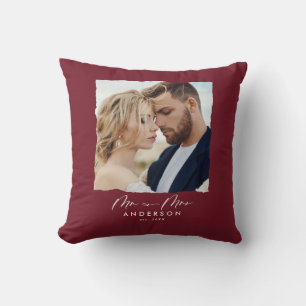 Coussin Mariage photo moderne personnalisé M. et Mme.