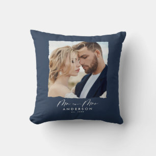 Coussin mariage photo moderne personnalisé M. et Mme