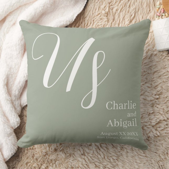 Coussin Mariage Romantique Moderne aux États-Unis sur Vert (Couverture)