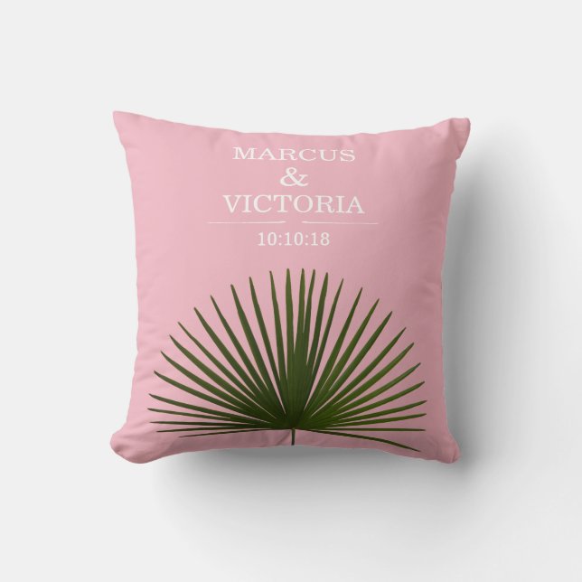 Coussin Mariage rose de feuille de palme tropicale (Recto)
