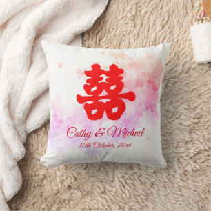 Coussin Mariage rouge chinois romantique cerisier en fleur