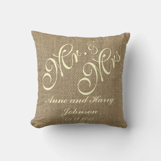 Coussin Mariage rustique Keepsaké Jeter Monogramme de l'or (Recto)
