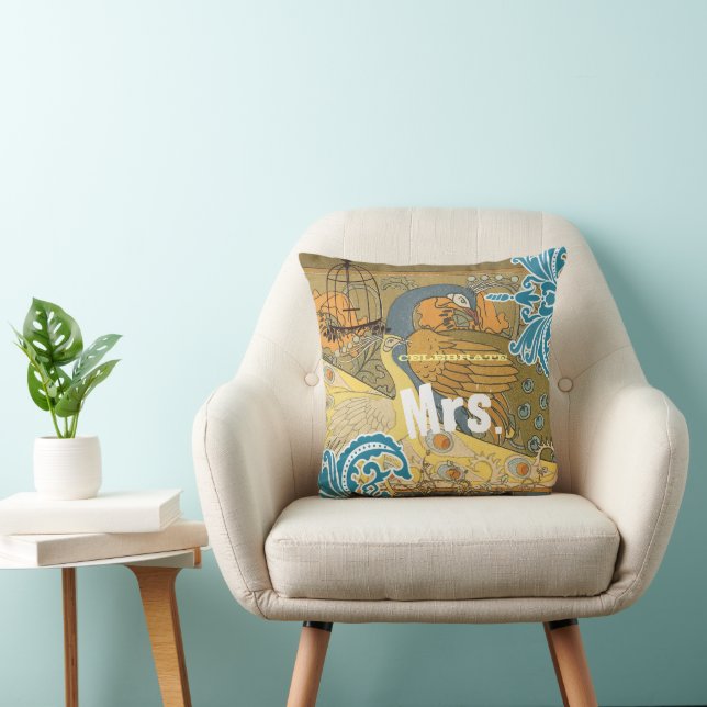 Coussin Mariage Turquoise Corail jaune et Olive Peacock Bi (Chaise)