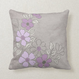 Coussin Mariage Vintage de fleurs violettes et grises