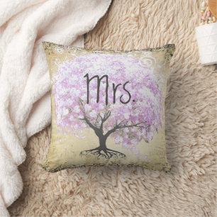 Coussin Mariage Vintage d'oiseaux de l'arbre de la feuille