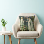 Coussin Mariage vintage, Mariée et Salle avec Menorah<br><div class="desc">Illustration vintage image de cérémonie d'amour et de romance mariage montrant un couple se marier dans une belle synagogue avec vitraux,  fleurs et une menorah à sept branches. La mariée porte une longue robe blanche mariage et le marié est beau dans son smoking.</div>