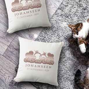 Coussin Mariage White Rose Gold Nom du coeur M. et Mme.