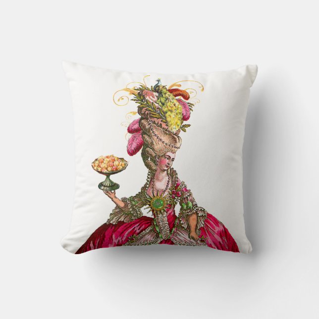 Coussin Marie Antoinette avec gâteaux et paons (Recto)