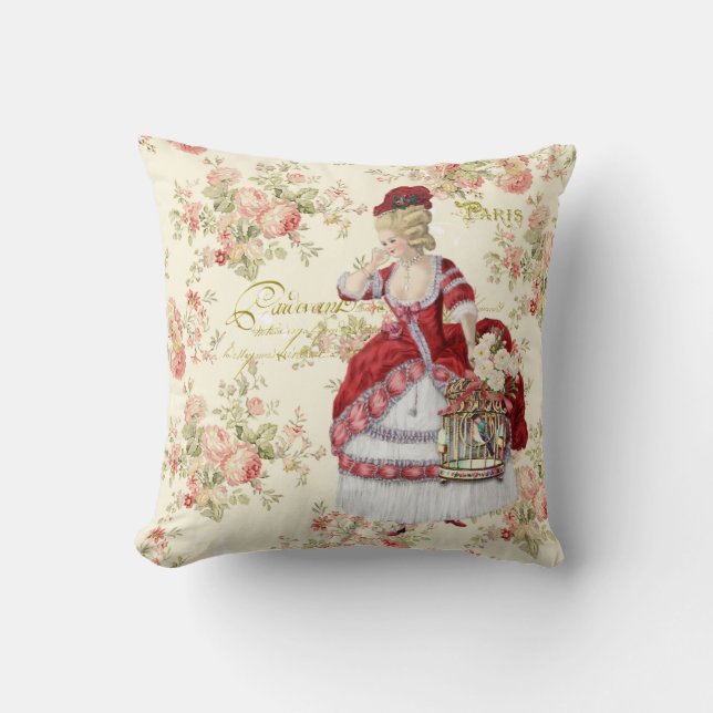 Coussin Marie Antoinette Beige Floral Pillow クッション (Recto)
