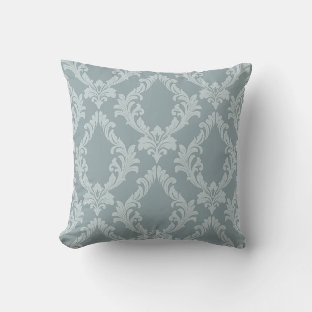 Coussin Marie Antoinette bleu damassé français inspiré   (Recto)