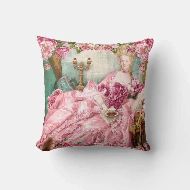 Coussin Marie Antoinette green Floral Pillow クッション (Recto)