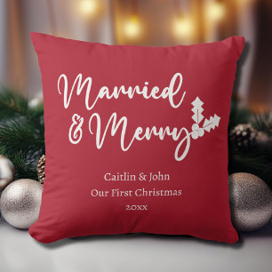 Coussin Marié et Joyeux Notre premier Noël Rouge nouvellem