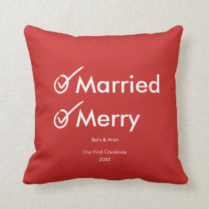 Coussin Marié et Joyeux   Premier Noël marié