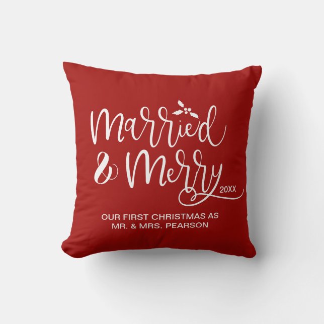 Coussin Marié & Joyeux Notre premier Noël Marié Rouge (Recto)