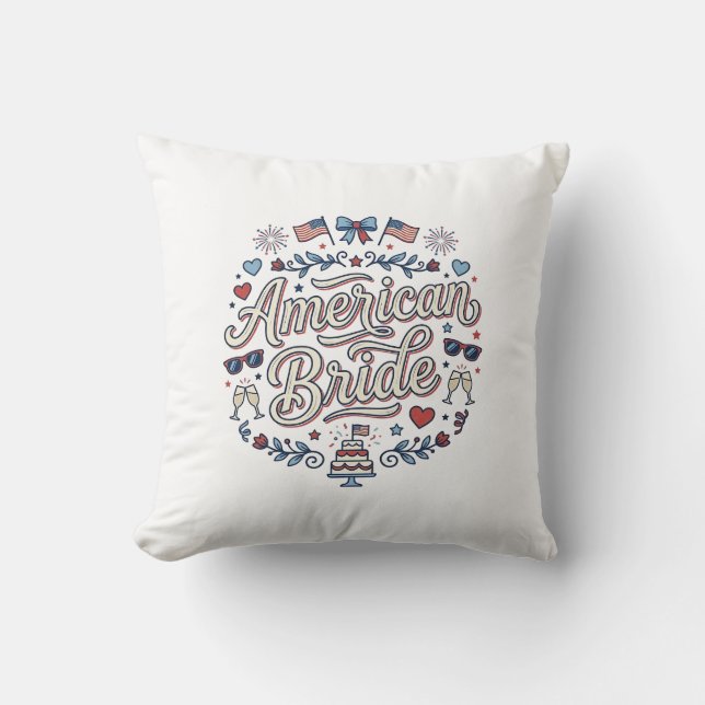 Coussin Mariée Américaine Création Vectorielle De Mariage  (Recto)