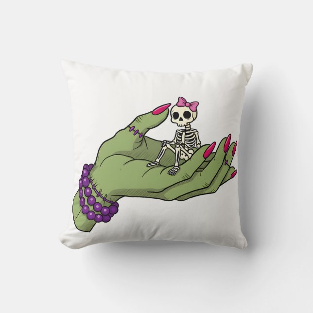Coussin Mariée de Frankenstein main avec Skeleton Bow | J' (Recto)