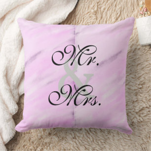 Coussin Mariée Epoux Violet Blanc Aquarelle Réversible