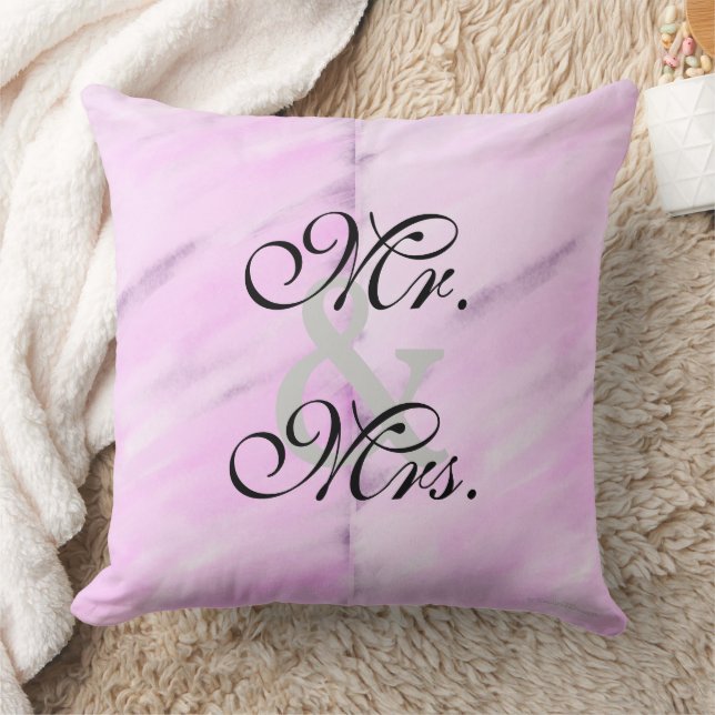 Coussin Mariée Epoux Violet Blanc Aquarelle Réversible (Couverture)