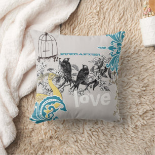 Coussin Mariée Everafter Cage à oiseaux Paon Teal Jaune Gr