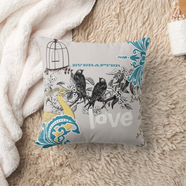 Coussin Mariée Everafter Cage à oiseaux Paon Teal Jaune Gr (Couverture)