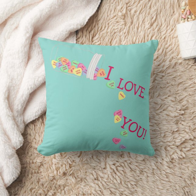 Coussin MARIÉE Je t'aime Coeurs de Bonbons Fête de la Sain (Couverture)