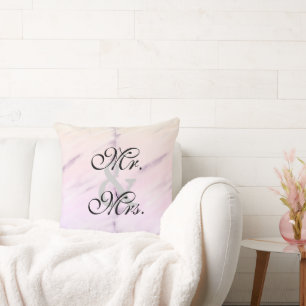 Coussin Mariée Marié Violet Crème Aquarelle Réversible