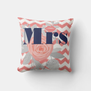 Coussin Mariée Mme Lips Marine Coral Grey Zig Zag Floral