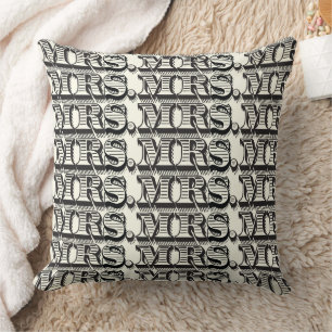 Coussin Mariée Noir et Ivoire Typographie Motif Mme