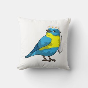Coussin Mariée oiseau avec couronne de fleurs