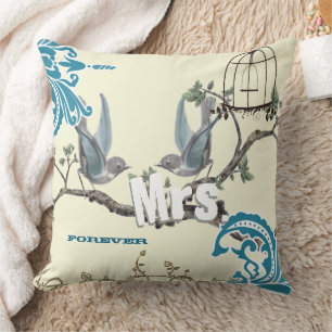 Coussin Mariée Oiseaux d'amour Vintage Cage à oiseaux Cous