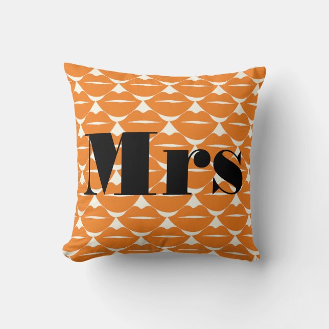 Coussin Mariée Orange et ivoire Mme Lips Motif (Recto)