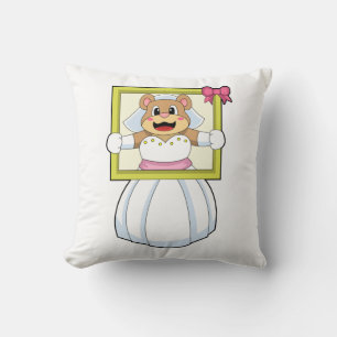 Coussin Mariée Ourse avec robe de mariée & cadre photo.p