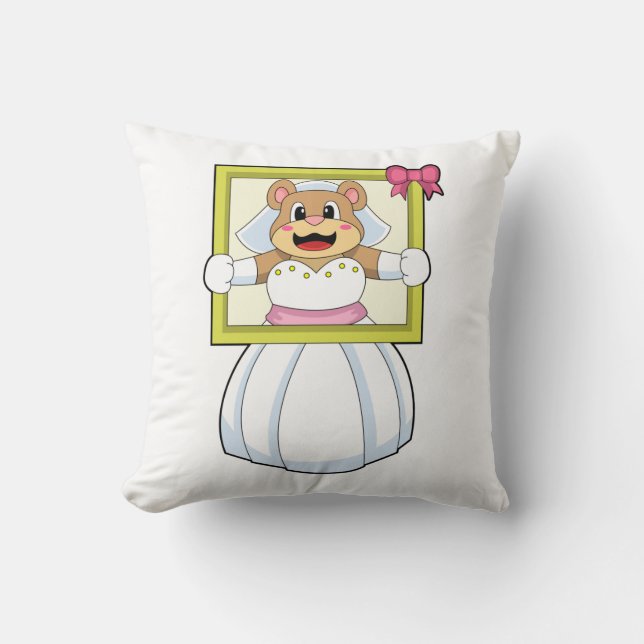 Coussin Mariée Ourse avec robe de mariée & cadre photo.p (Recto)