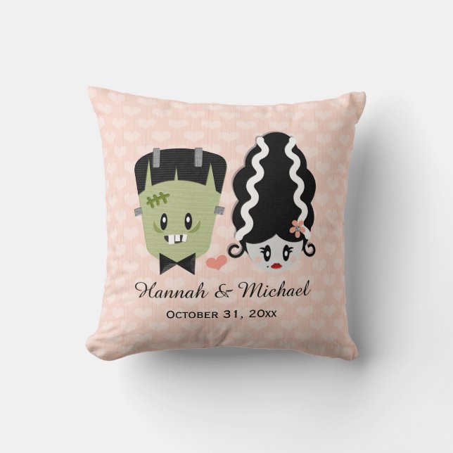 Coussin Mariée personnalisée de Frankenstein et Mariage mo (Recto)