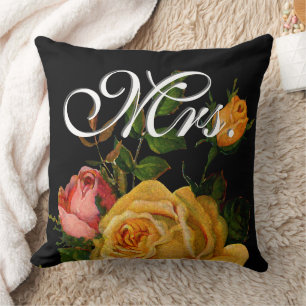 Coussin Mariée Vintage Floral Rose Héritage Jaune et Rose