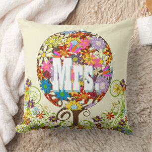 Coussin Mariées personnalisées Corail et Aqua Flower Tree