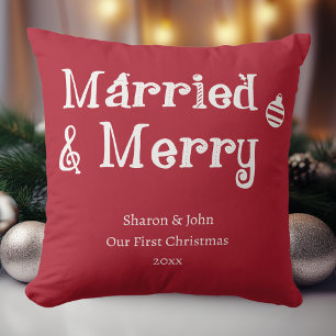Coussin Mariés et Gais Notre Premier Noël Jeunes Mariés Ro