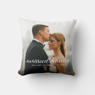 Coussin Mariés et joyeuses noces Photo de premier Noël